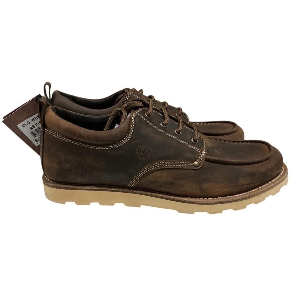 Old West Moc Toe Oxford Shoes Men 12 EE Brown Leather Lace Up Casual Comfort NEW - Picture 3 of 10